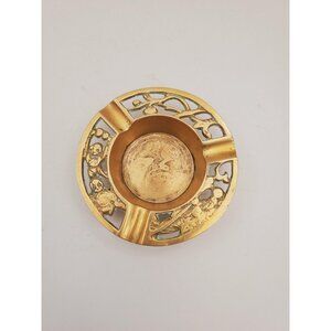 Vintage Solid Brass Ashtray Multi Floral Patterns 1970's Vintage Brass Ashtray -